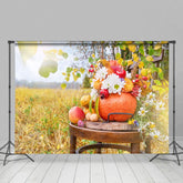Aperturee - Aperturee Field Thanksgiving Pumpkin Floral Autumn Backdrop